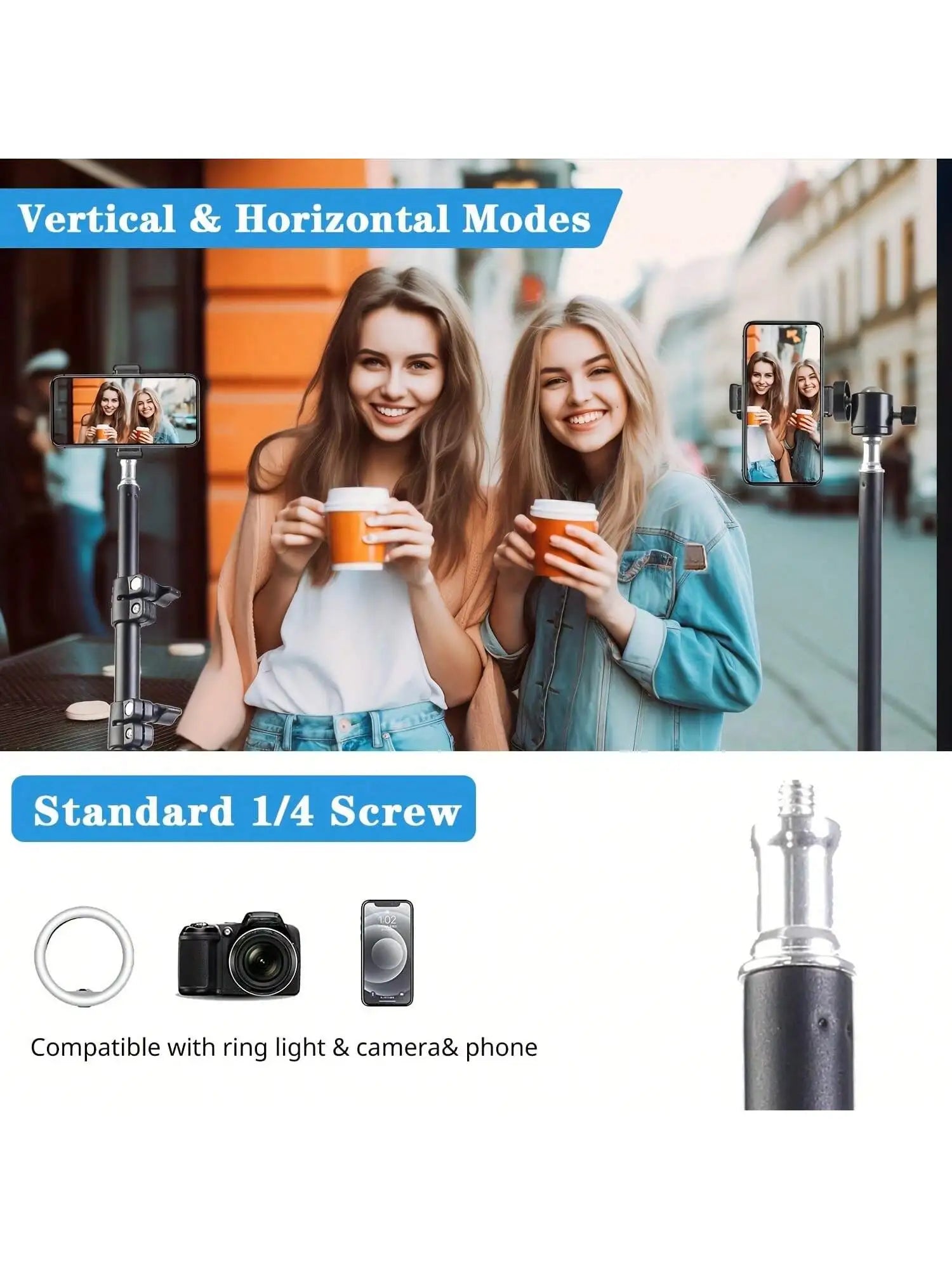 1 Stück 63-Zoll-Stativ mit klappbarem Stativ und Telefonhalterclip, 160,02 cm, multifunktionales Stativ, Stativ für Telefon und Kamera