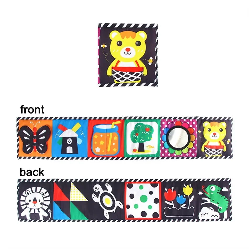 Baby Stoffbuch Hochkontrast-Babyspielzeug 0M+ Neugeborenen-Krippenspielzeug Schwarz-Weiß Tier-Sensorik-Stoffbücher Montessori-Spielzeug