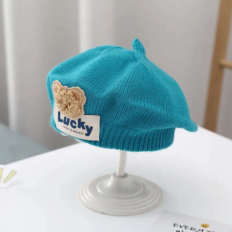 Blume Baby Baskenmütze Hut Winter Warme Gestrickte Beanie Cap für Kleinkind Mädchen Koreanische Kleinkind Prinzessin Künstler Einfarbig Maler Kappen
