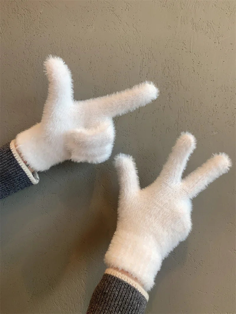 Mode Winter Nerz Samt Fünf Finger Handschuhe Plüsch Warme Kalt-proof Handschuhe Frauen Im Freien Radfahren Einfarbig Wistiti Fäustlinge