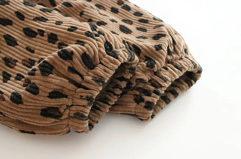 Koreanischer Stil Kleinkind Mädchen Cord Haremshose 1-8Y Leoparden-Blumendruck Herbst Winter gefütterte oder dünne Freizeithose