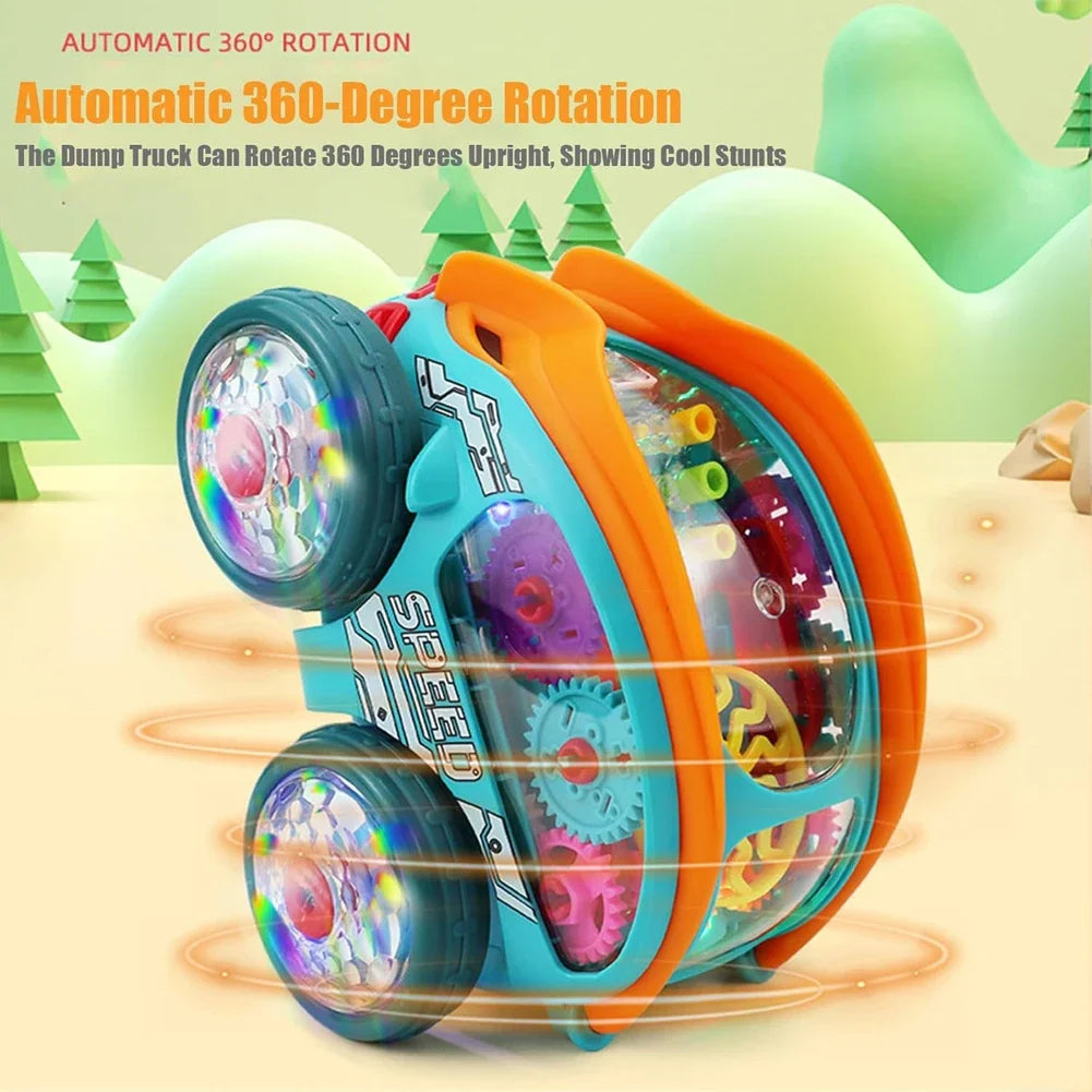 Stunt-Auto für Kinder, drehbares Spielzeugauto mit bunten Lichtern und Musik, elektrisches dynamisches Getriebefahrzeugmodell, Kindergeschenk