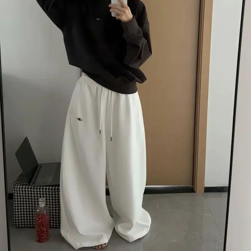 Amerikanischen Retro Hip-Hop Übergroßen Frau Schwarz Casual Jogginghose Koreanische Streetwear Lose Jogging Hosen Hohe Taille Breite Bein Hosen