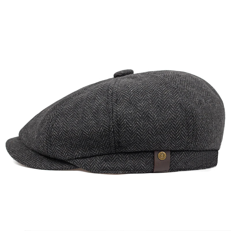 Retro Newsboy Caps für Herren, achteckige Hüte, britische Malerhüte, Herbst-Winter-Baskenmützen, Fischgrätmuster-Flatcaps, Hip-Hop-Baskenmützen, Gorras