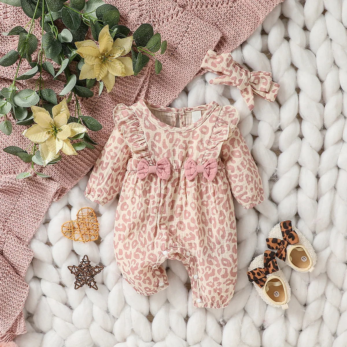 Baby Mädchen Sommer Langarm Druck Liebe mit Schleife für lässigen täglichen Baumwolloverall