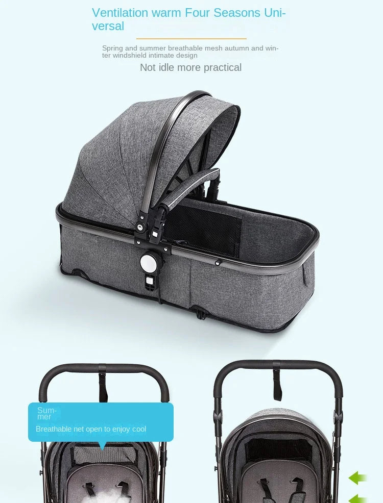 Kinderwagen 3-in-1 Klappbarer Zweiseitiger Kinderwagen für Alle Jahreszeiten Hochwertiger Neugeborenen-Reisekinderwagen