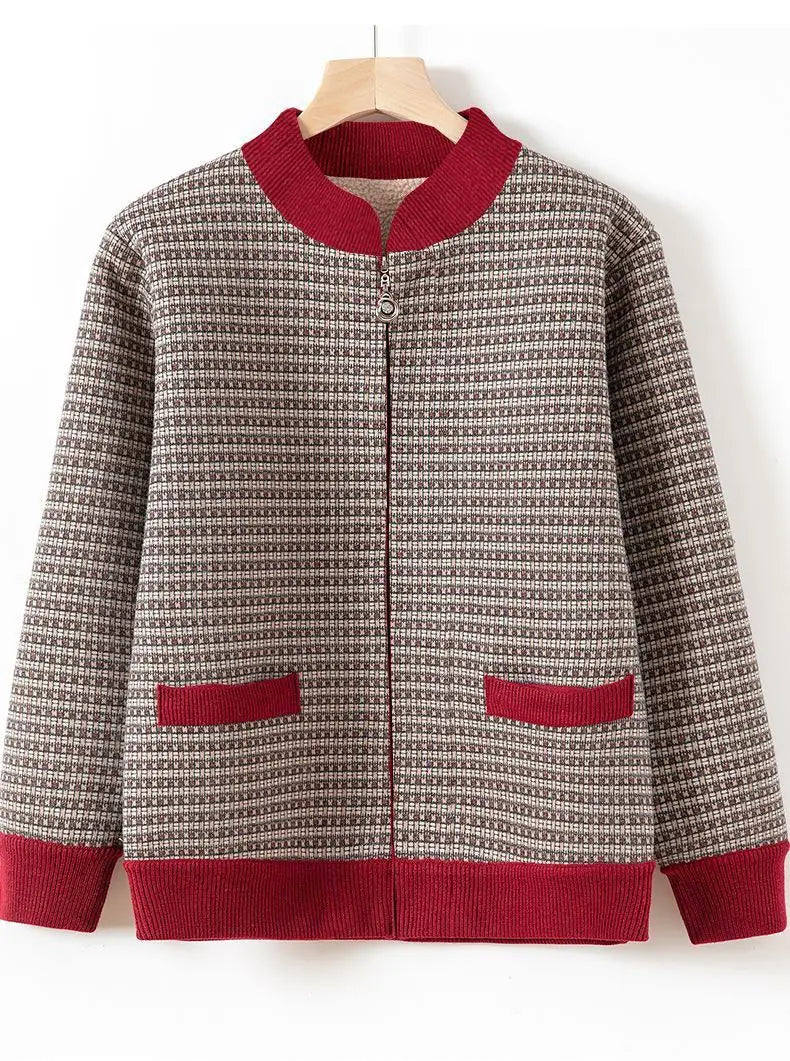 Oma Mantel Mutter Warm Top Samt Reißverschluss Strickjacke