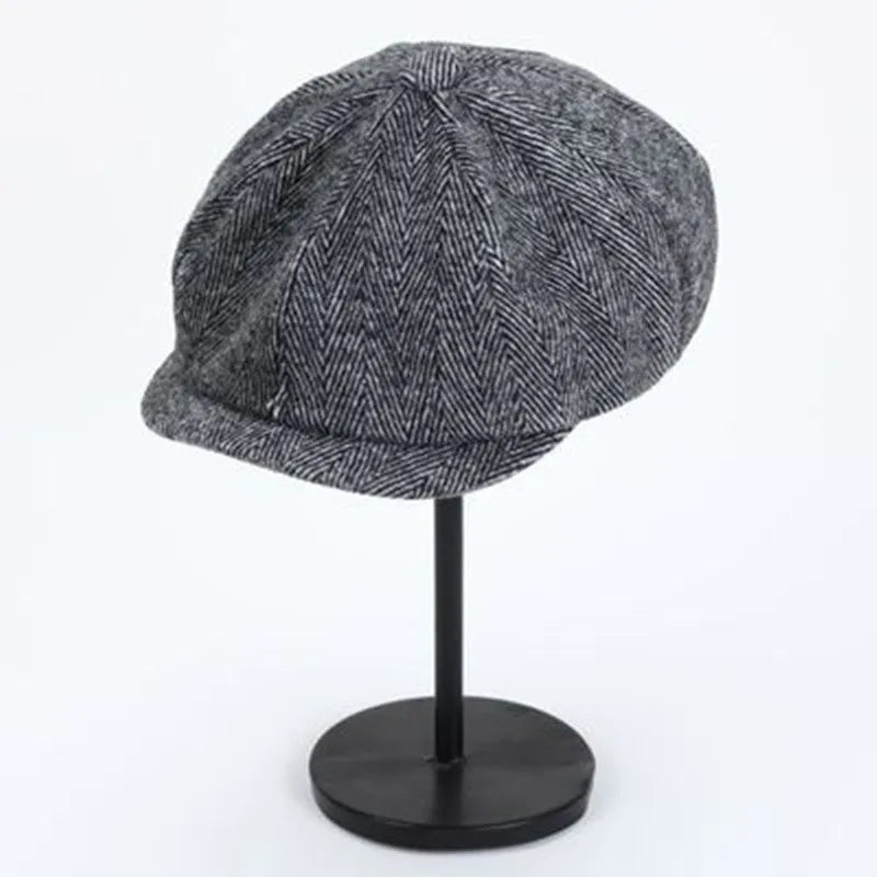Retro Newsboy Caps für Herren, achteckige Hüte, britische Malerhüte, Herbst-Winter-Baskenmützen, Fischgrätmuster-Flatcaps, Hip-Hop-Baskenmützen, Gorras