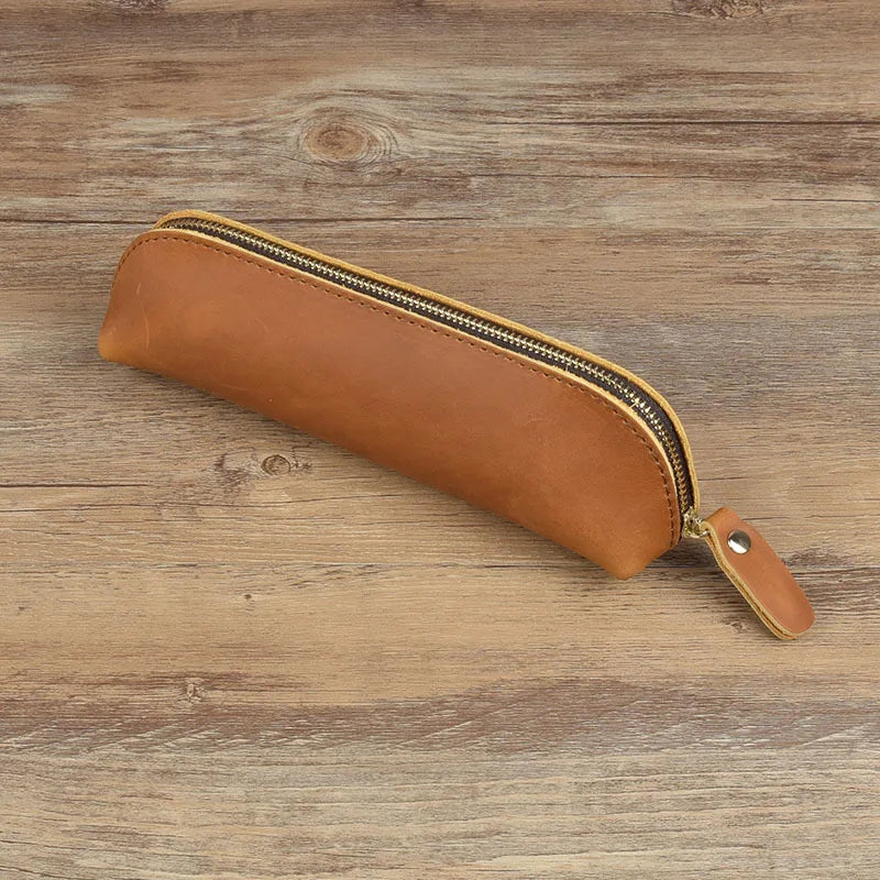 Vintage Leder Bleistift Tasche Einfache Schreibwaren Hoder Stift Fall Lagerung Tasche Zipper Bleistift Beutel Gläser Box Schule Liefert