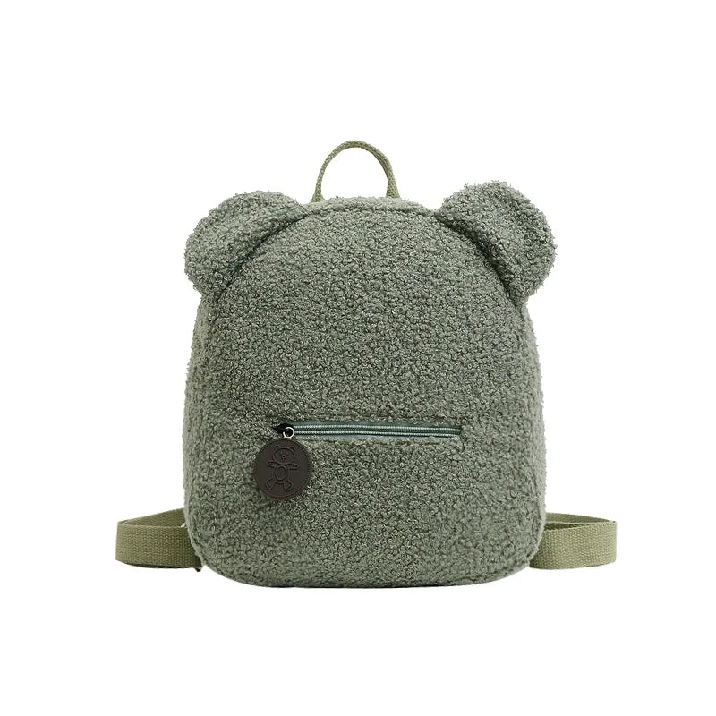 1 Stück Niedlicher Bärenohren-Fleece-Rucksack für Kinder Mädchen Lässiger Warmer Lammwoll-Tagesrucksack Schultasche Rucksack für Reisen und Einkaufen