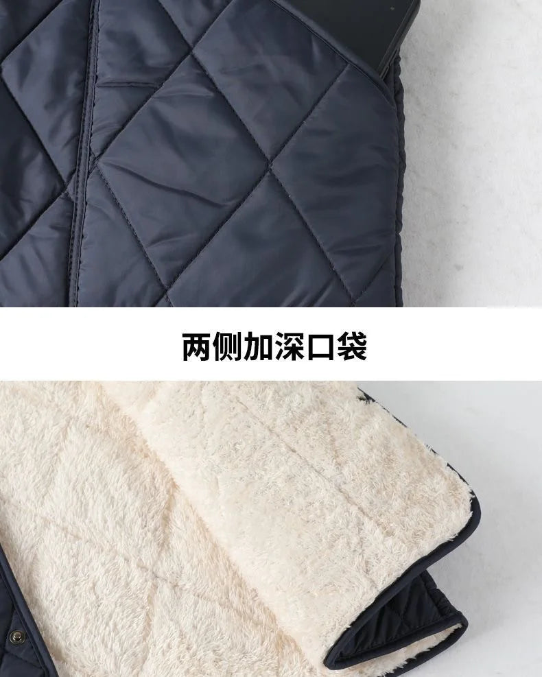 Neue Lammfell-Baumwolljacke für Ältere Herren, Dicke Fleece-Gefütterte Lockere Warme Winterjacke für Väter und Großväter