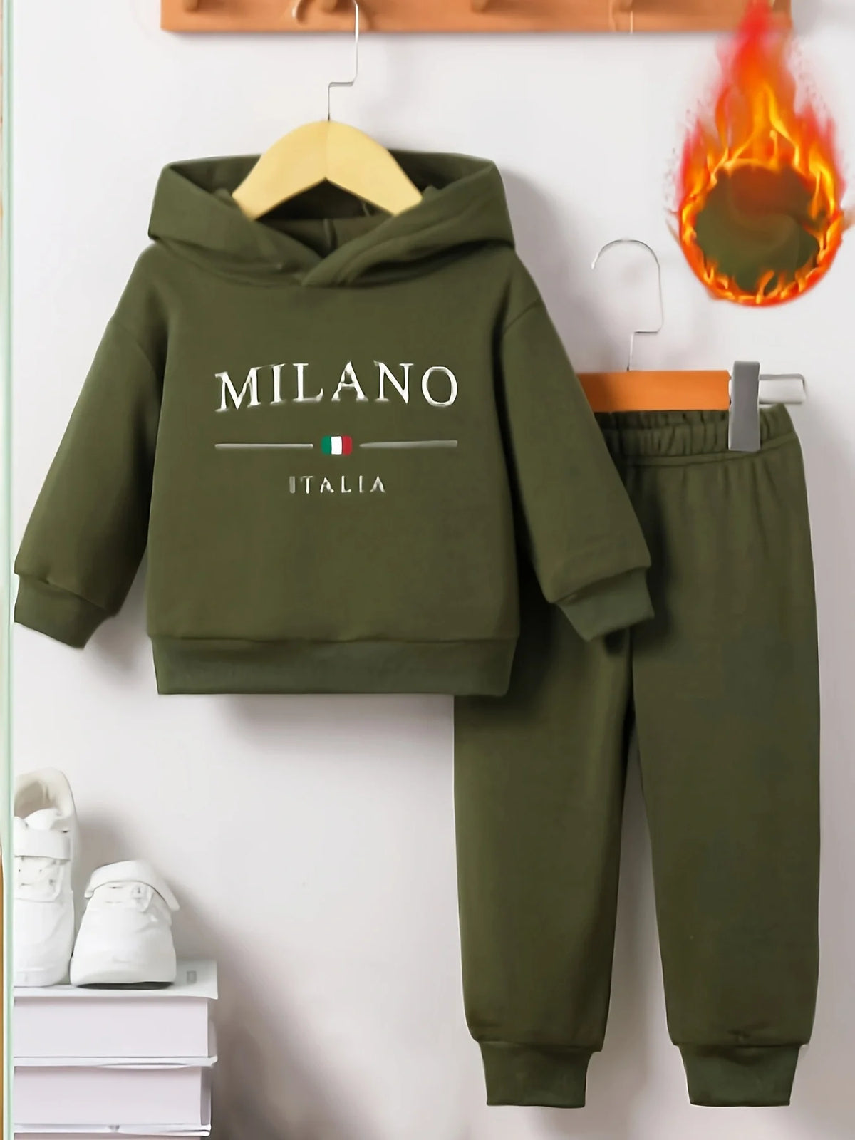 Langärmliges Kapuzenpullover aus Fleece mit Buchstabenmuster für Babys + langer Sportanzug für Frühlings- und Herbstgeschenke