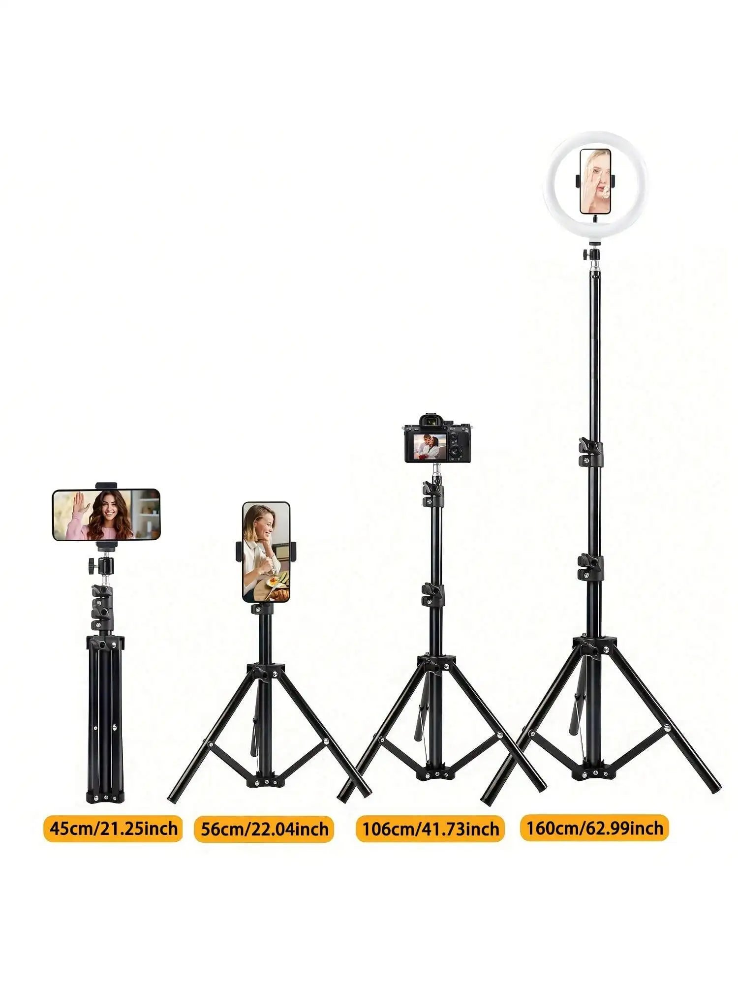 1 Stück 63-Zoll-Stativ mit klappbarem Stativ und Telefonhalterclip, 160,02 cm, multifunktionales Stativ, Stativ für Telefon und Kamera