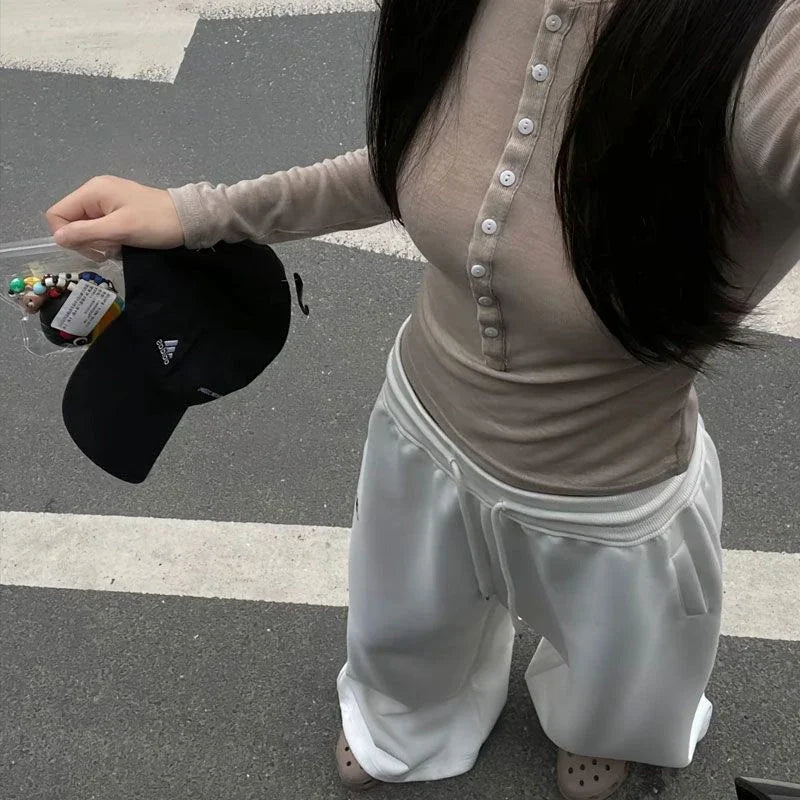 Amerikanischen Retro Hip-Hop Übergroßen Frau Schwarz Casual Jogginghose Koreanische Streetwear Lose Jogging Hosen Hohe Taille Breite Bein Hosen