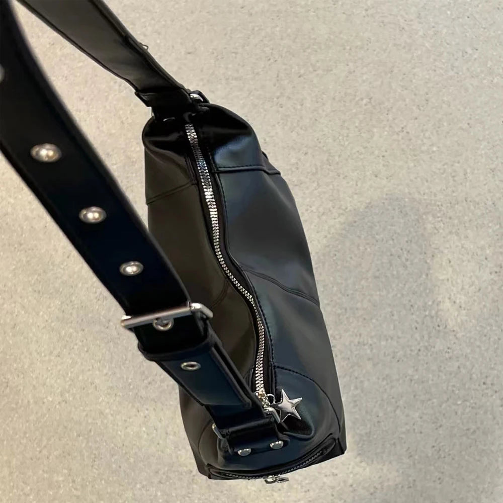 Y2k koreanische gotische Stern Mädchen schwarze Handtasche Harajuku ästhetische Vintage Schulter Umhängetasche trend ige Frauen Messenger Einkaufstaschen