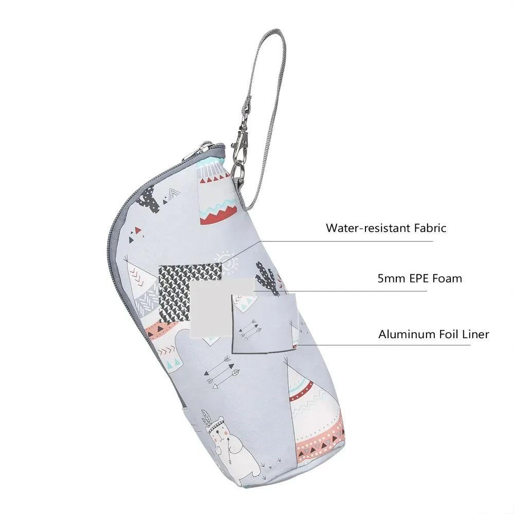 Baby Bottle Warmer Bag Portable Infant Feeding Bottle Aluminum Foil Insulation Outing Stroller Hanging Bag for Storage Cups