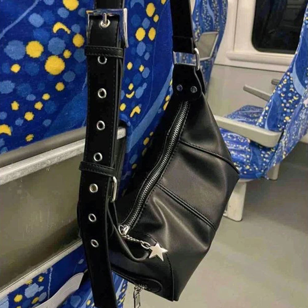 Y2k koreanische gotische Stern Mädchen schwarze Handtasche Harajuku ästhetische Vintage Schulter Umhängetasche trend ige Frauen Messenger Einkaufstaschen