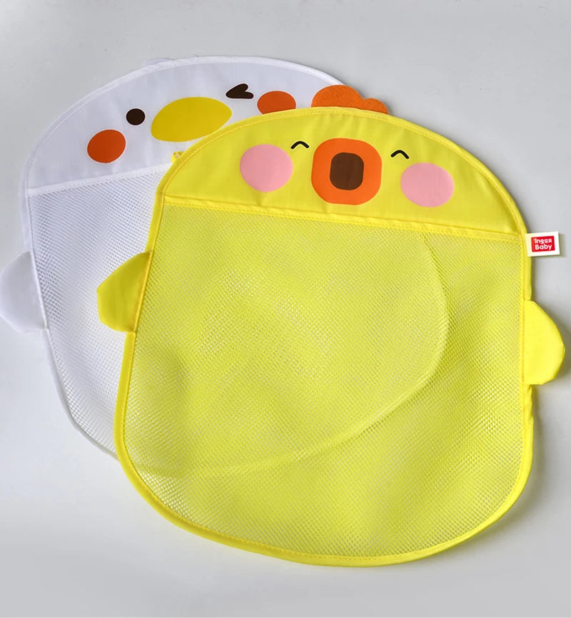 QWZ Neue Cartoon Ente Baby Badezimmer Mesh Tasche Sucker Design Für Bad Spielzeug Kinder Tier Formen Tuch Sand Spielzeug Lagerung Net Tasche