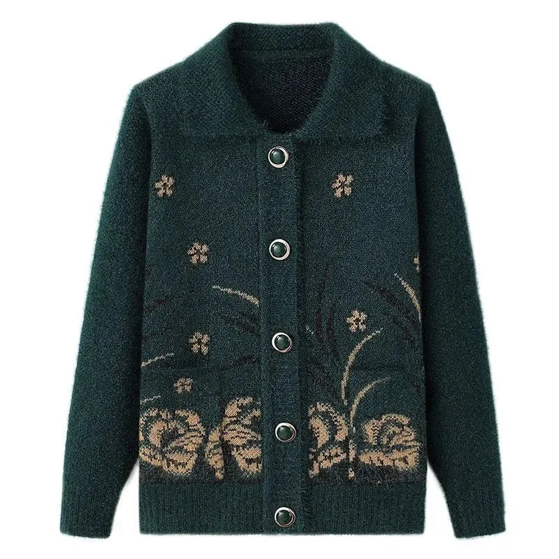 Mittelalterliche Mutter Strickjacke Pullover Mäntel Frühling Herbst Damen Langarm Strickwaren Oberteile 60-70 Jahre alte Oma Kleidung KX16