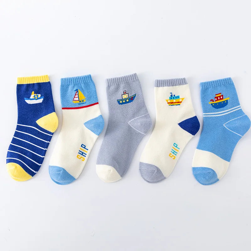 5 Paar neue Herbst und Winter Kinder Socken gestreifte Segelboot Jungen Socken 4 bis 8 Jahre alte Socken