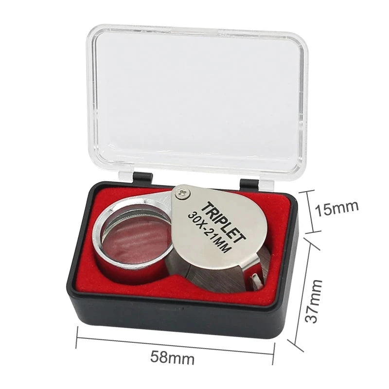 10-30x Pocket Magnifier Magnifying Glass Jewelry Loupe Foldable Diamond Lupa Triplet Jewelers Eye Glass Tool Reading Magnifier