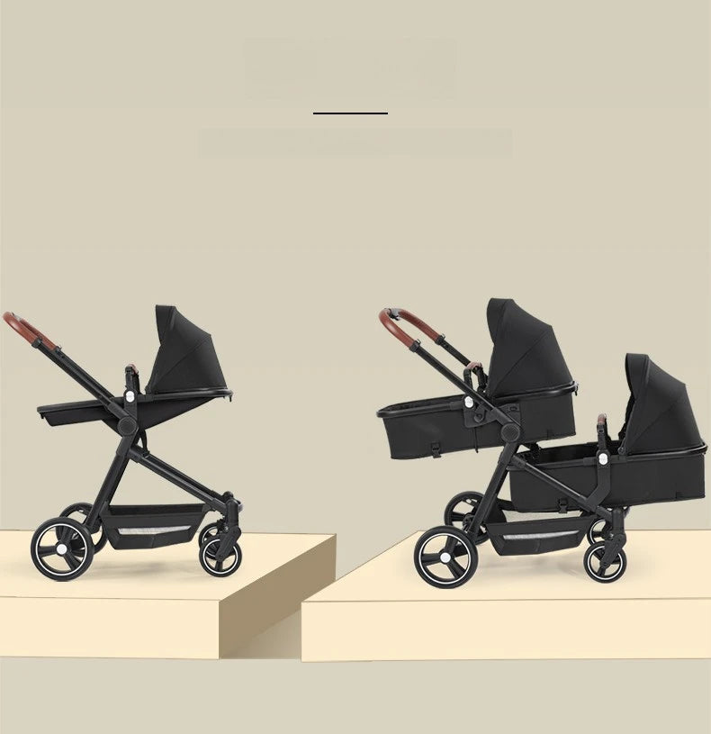 NEUER 3-in-1-Doppelkinderwagen mit Autositz, Hochansicht-Kinderwagen für zwei Kinder, faltbar, leicht zu tragen