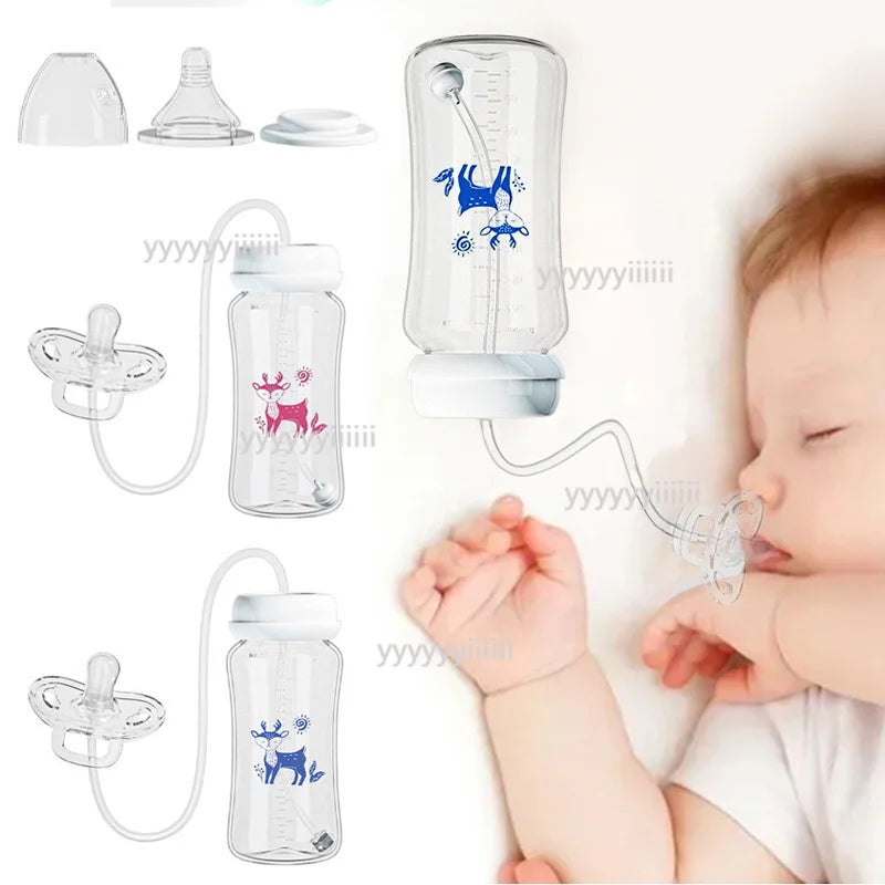3-in-1 Freihändige Babyflasche 300ML mit Weitem Hals, Anti-Tropf-Schwerkraftstrohhalm und Milchaufbewahrungsflasche mit Sauger