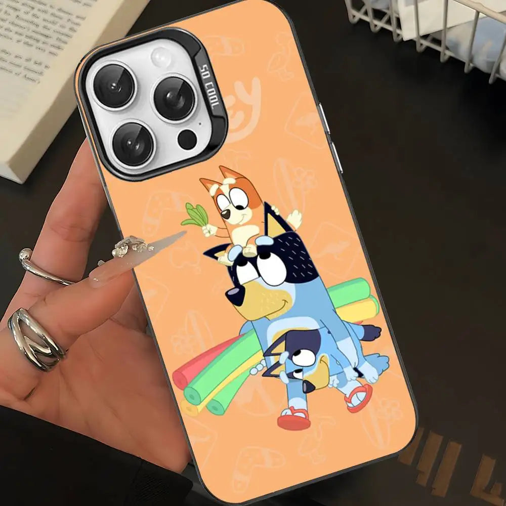 Cartoon-Hund B-Blueys Handyhülle für iPhone 16, 15, 14, 13, 12, 11, Pro Max, matt, stoßfest, Rückseite, Anti-Fall, matte Abdeckung