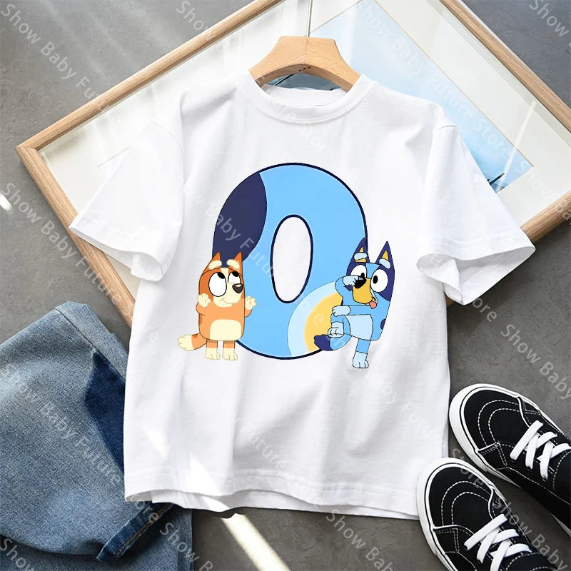 Blueys T-Shirt für Jungen und Mädchen, Cartoon-Buchstaben A-Z, Namenskleidung, Oberteile, Sommer, atmungsaktiv, niedliches Anime-Kurzarmshirt, neue Geburtstagsgeschenke