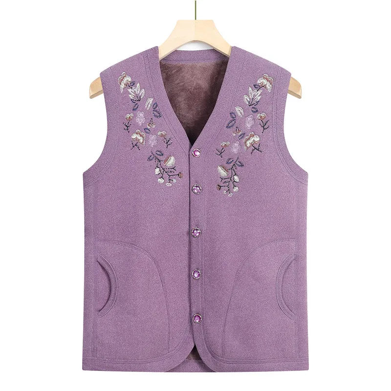 Oma Herbst Winter Weste Frau Stickerei Einreiher Plüsch Warme Ärmellose Jacke Weibliche Casual Weste Mantel 4XL 2925
