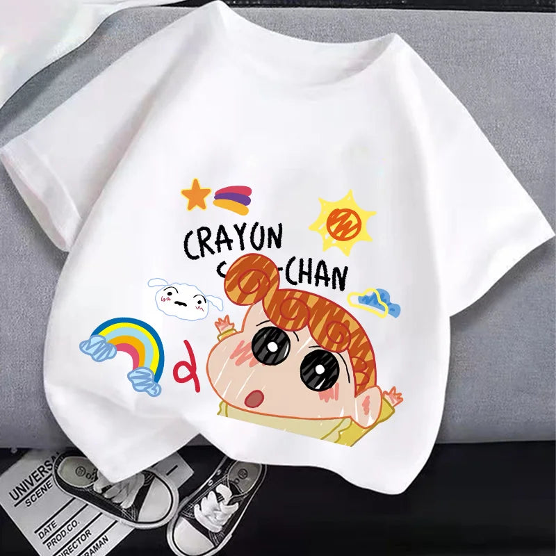 Crayon Shin-chan Dad Mom T-Shirt Kids Tops Adults Boy Girl Summer Parent-Child Clothes T-Shirt Family Partner Look Anime Gift