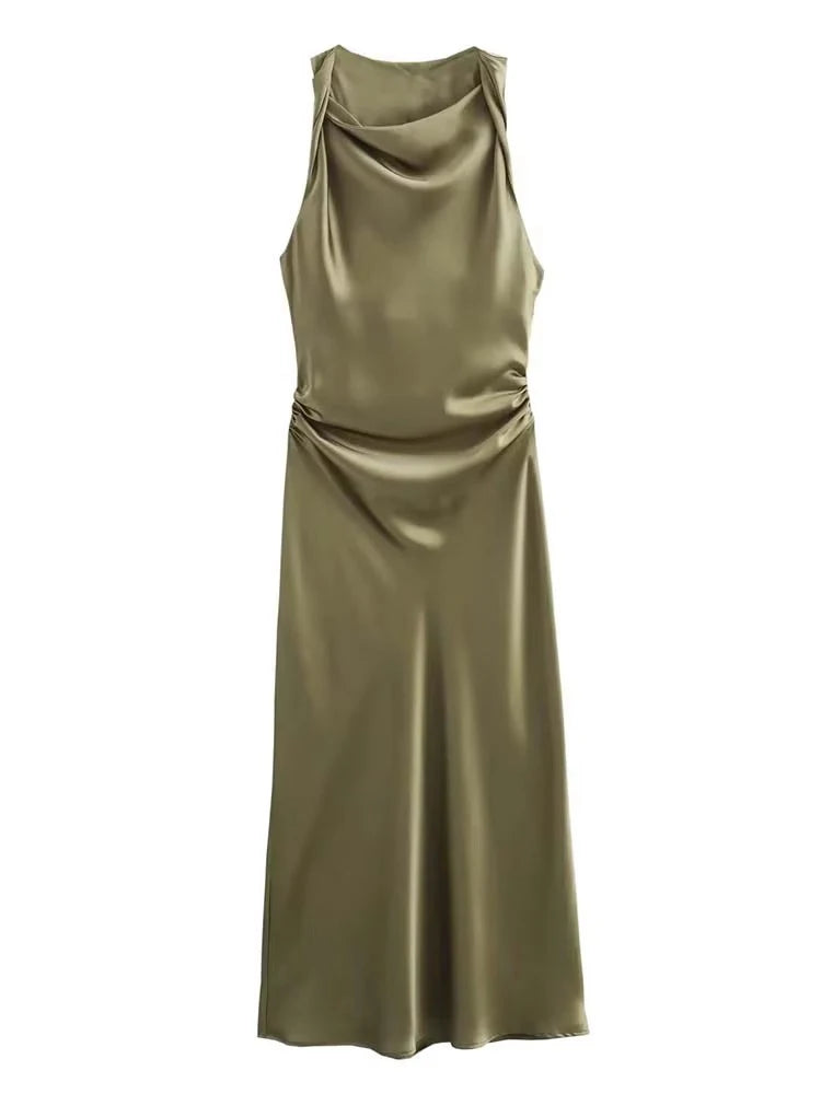 Satin Lange Kleider für Damen 2026 Sommer Slip Midi-Kleid Sexy Abendkleid Ärmellos Elegante Damenkleider