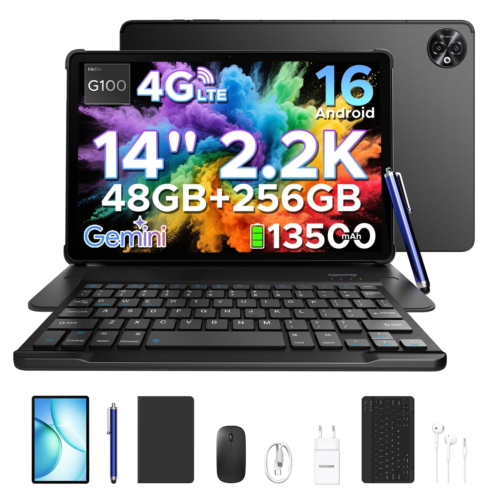 DOOGEE Tablet-PC 2-in-1 Tab E3 Max Gmini AI 14-Zoll-Bildschirm 2.2K Akku mAh Android 16 48GB (8 + 40) 256 GB Helio G100 AI Tablet