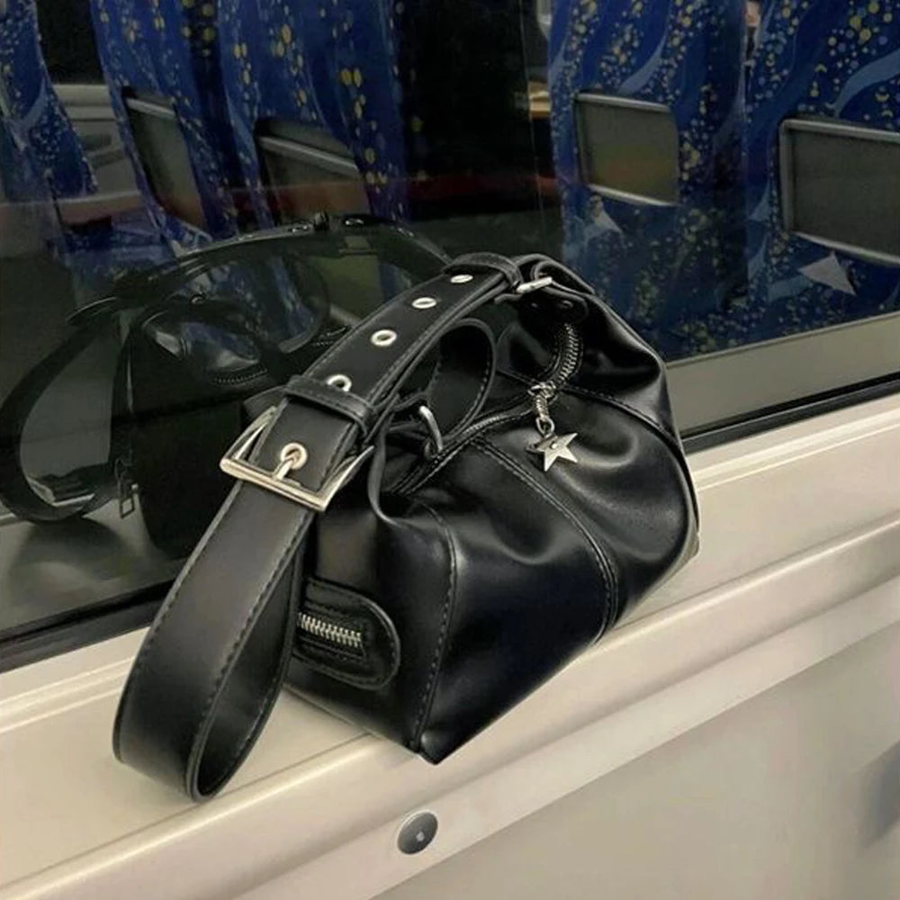 Y2k koreanische gotische Stern Mädchen schwarze Handtasche Harajuku ästhetische Vintage Schulter Umhängetasche trend ige Frauen Messenger Einkaufstaschen