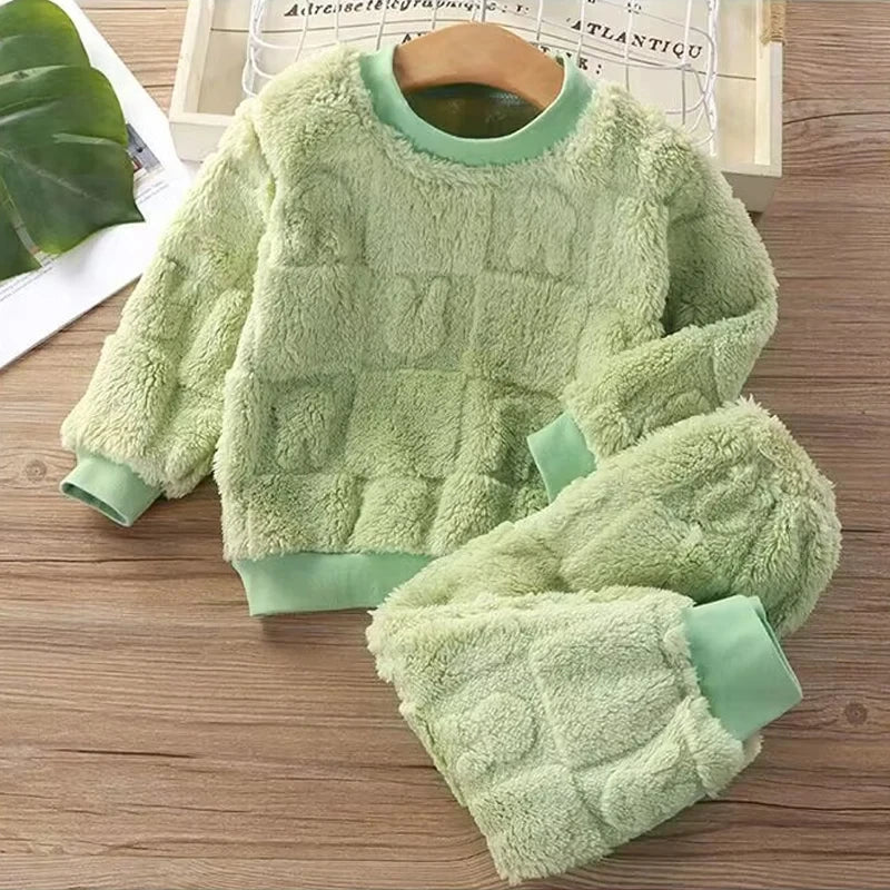 Herbst Winter flansch Nachtwäsche Mädchen Jungen Langarm Hause Kleidung Baby Kind Schlaf Kostüm Tops + Hosen Anzüge 0-5Y