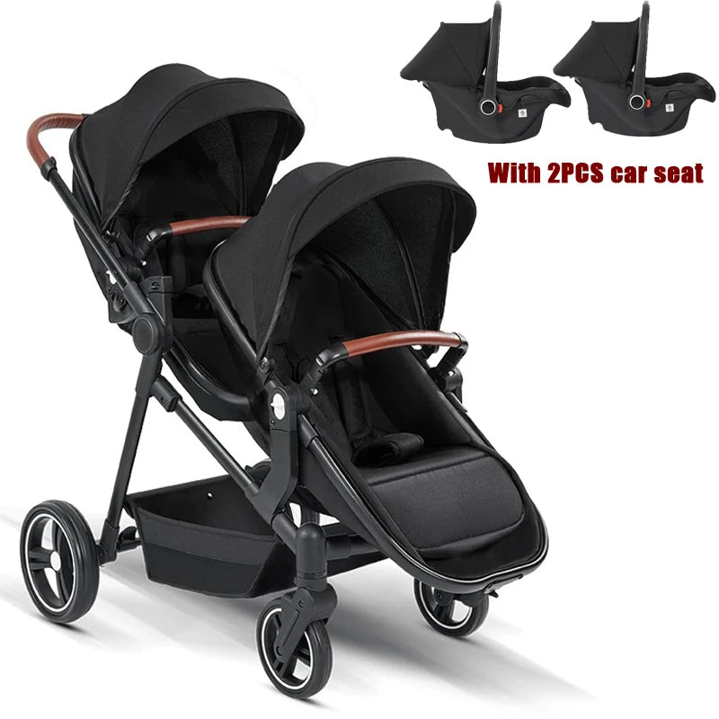 NEUER 3-in-1-Doppelkinderwagen mit Autositz, Hochansicht-Kinderwagen für zwei Kinder, faltbar, leicht zu tragen