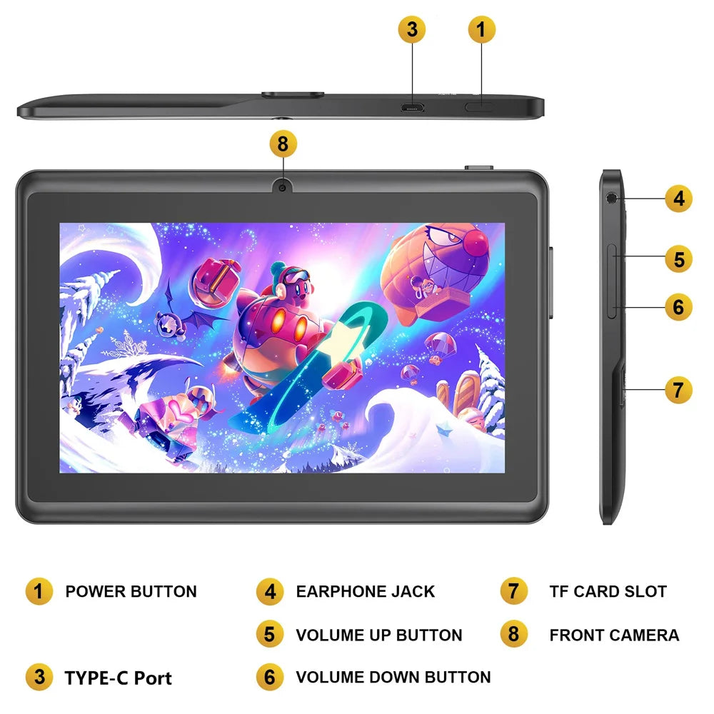 Neues 7-Zoll-Kinder-Tablet Android 13, 4GB RAM 64GB ROM, 1TB Erweiterbar, WLAN, Bluetooth, 4000mAh Akku, Software mit Schutzhülle