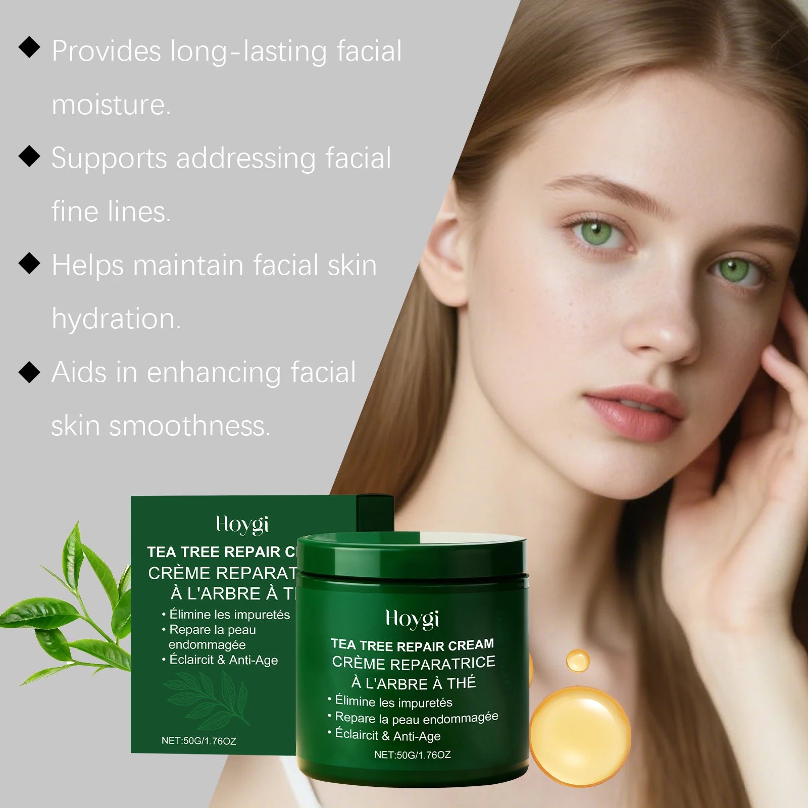 Multi-Action beruhigende Reparaturcreme für das Gesicht, Teebaumcreme, Centella Ceramide Aloe Vera Feuchtigkeitscreme für empfindliche und fettige Haut