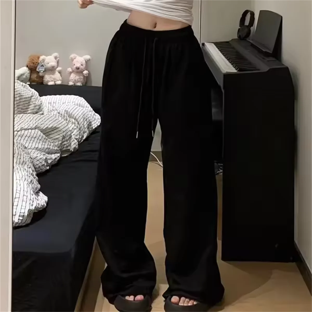 Frauen Harajuku Breite Bein Jogginghose 2025, Frühling Herbst Solide Mode Sport Hose Weibliche Casual Oversize Kleidung Dame Baggy Hosen