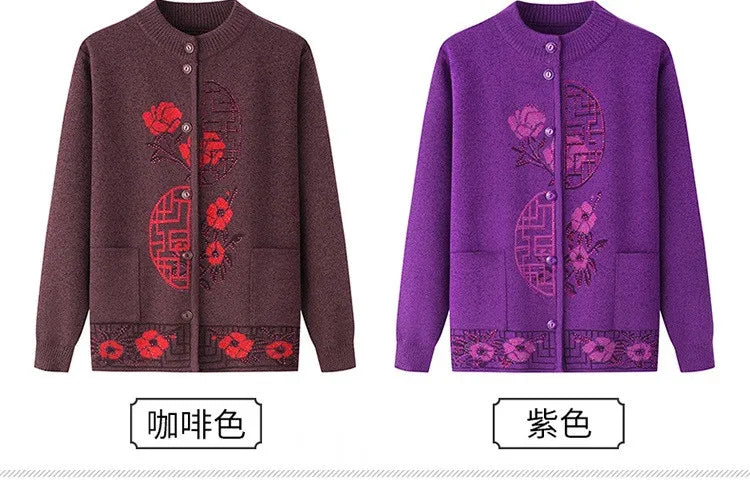2025 Oma Pullover Frauen Frühling Herbst Pullover Mantel Mutter Strickjacke Für Frau Samt Strickwaren Weibliche Kleidung 5XL 2898