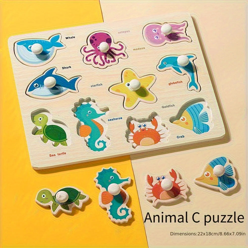 Montessori Früherziehung Geometrie Anfänger Puzzle Board, handgehaltene Puzzle Entwicklung mit festem Board, Puzzle Block Form passend