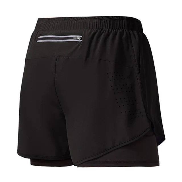 Männer Laufshorts Schnell trocknend Fitness Schwarz Doppel Schicht Shorts Männer Neue Sport Workout Training Bodybuilding Kurze Hosen