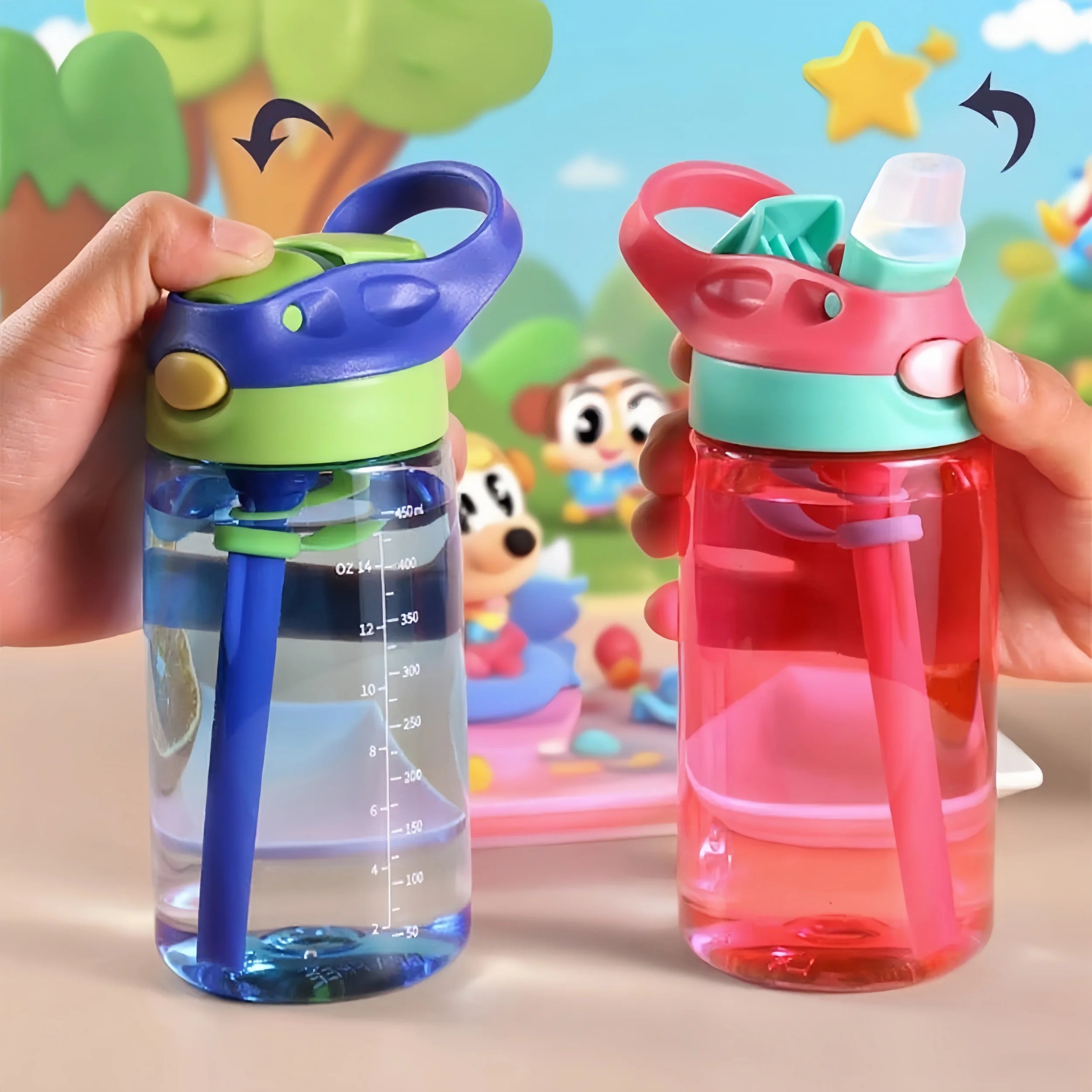 480 ml Baby-Fütterungsbecher, auslaufsichere Wasserflasche mit Strohhalm, tragbar, für Reisen, Fitnessstudio, Camping, Flasche, Safttrinkflasche für Kinder