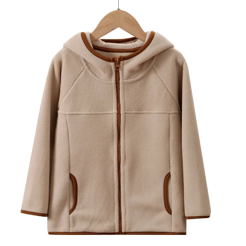 Kinder-Fleecejacke, Herbst und Winter, lässig, warm, für Teenager, Jungen und Mädchen, mit Kapuze, Oberbekleidung, antistatisch, winddicht, gemütlich, Kinderoberteile