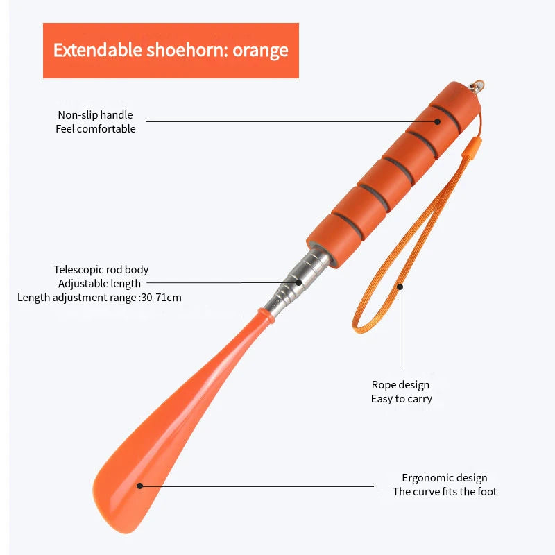 Extendable Long Shoe Horns, 30 cm–71 cm, Metal Shoe Horn, for Pregnant Women, Elderly, No Bending Over Shoe Spoon, 1 Piece
