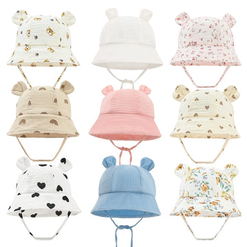 Musselin Baby Sommer Hut Neugeborenen Kappe Baumwolle Baby Sonnenhüte für Mädchen Jungen Säugling Eimer Hut für Kleinkind Zubehör 3-12M