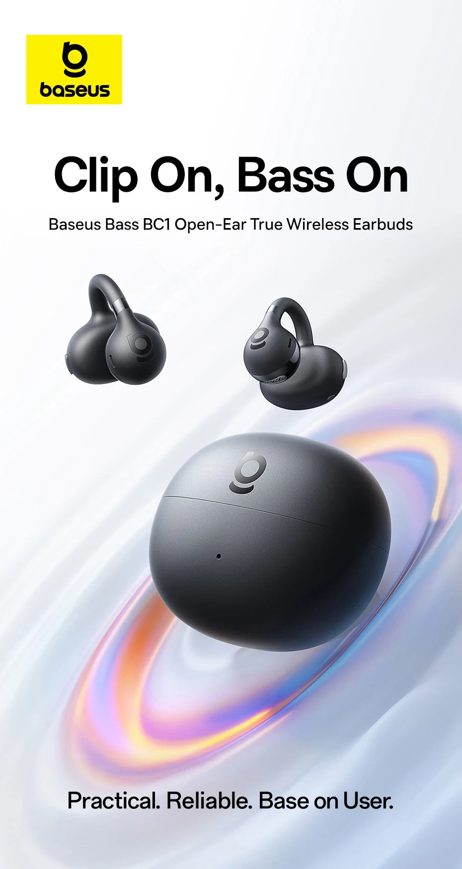 Baseus BC1 Ohrclip-Ohrhörer, kabellose Open-Ear-Kopfhörer, Bluetooth 6.0, Clip-on-Sportkopfhörer, 4 Mikrofone, Super-Bass, IP55, Ohrhörer