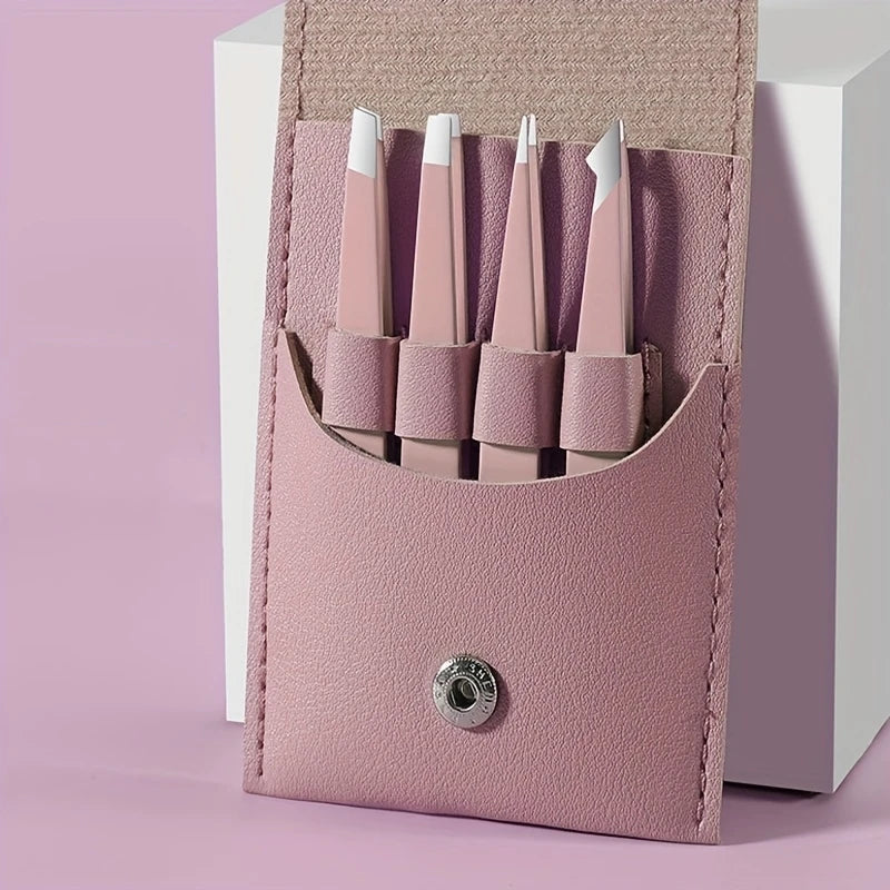 Ouriner Augenbrauenpinzetten-Set, 4-teilig, Edelstahl-Augenbrauenpinzette, professionelles Beauty-Tool-Set für das nach innen gerichtete Haarwachstum