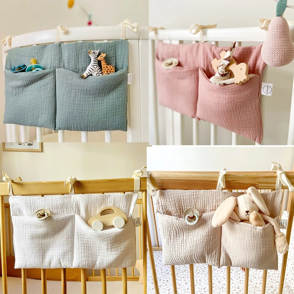 Babybett-Organizer, Kinderbett, Caddy, Bett, Aufbewahrungstasche, 2 Taschen, Nachttisch, hängende Windel, Kinderzimmer, Spielzeug, Tasche, Windeln, Kinderwagen, Organisieren