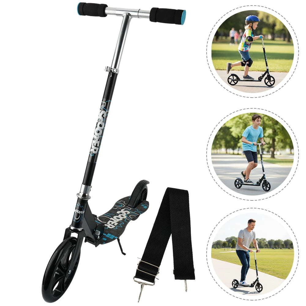 Der Roller ist höhenverstellbar und verfügt über ergonomische Lenker und eine Hinterrad-Reibungsbremse.